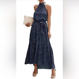 Navy with White Polka Dots Maxi Dress